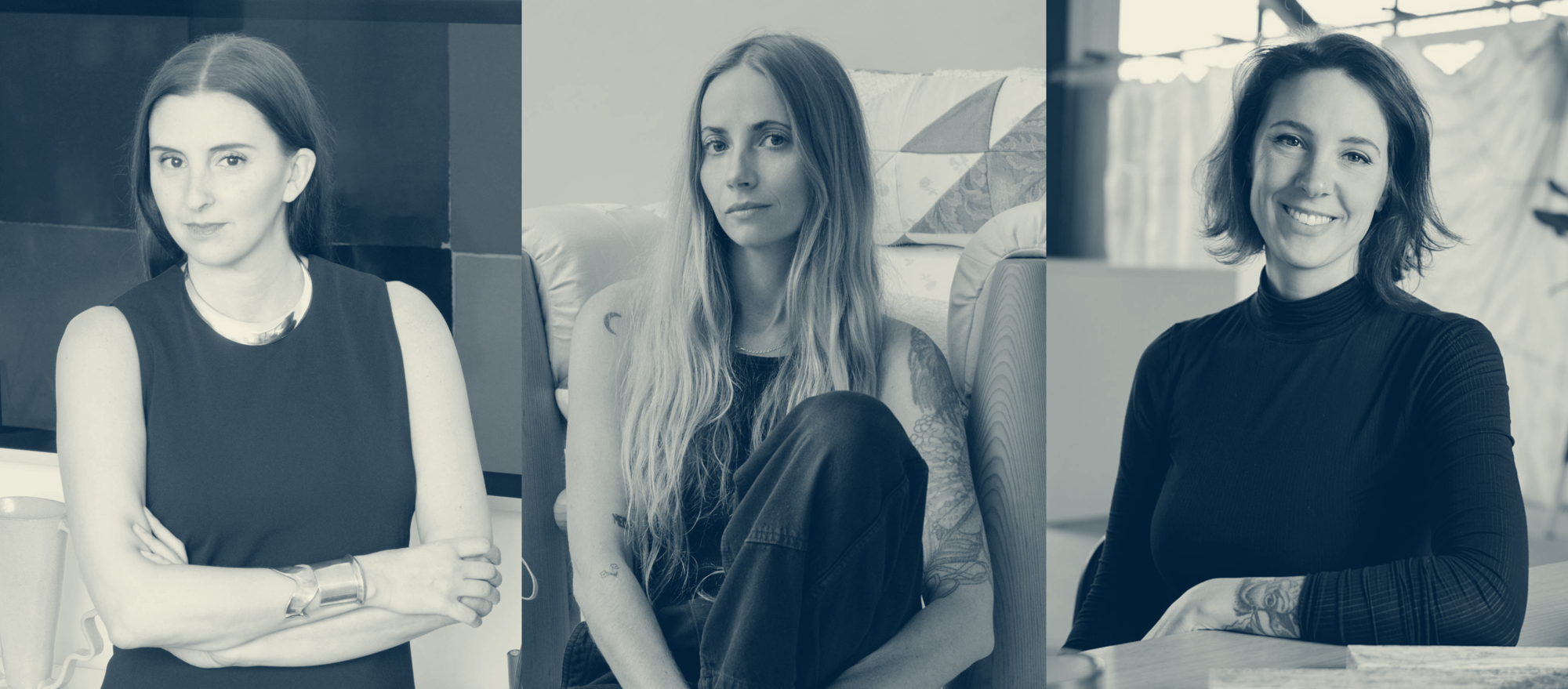 Portraits of Monica Khemsurov, Sam Klemick, and Baillie Mishler